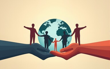 A set of world humans rights day vector abstract poster. Earth model and humans between two hands. High quality