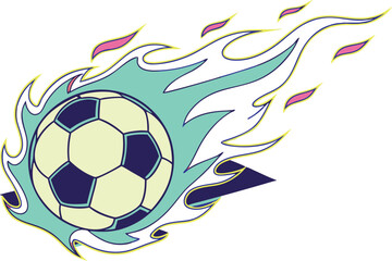 Soccer ball with turquoise and yellow flames on a white background Keywords: soccer, football, ball, sport, game, competition, championship, tournament, goal, score, win, victory, celebration
