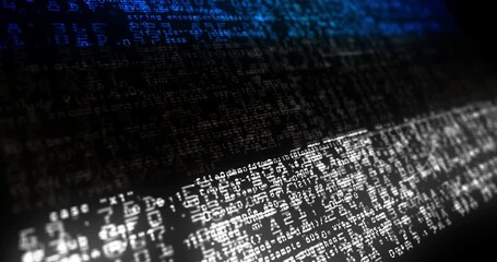 Estonia flag waving secure code. Estonian blowing banner cyber security attack and hack concept animation. - Powered by Adobe