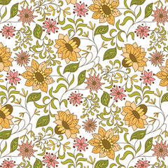 Sun Flower Line Art Floral Pattern