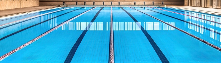 Obraz premium Serene Indoor Swimming Pool with Clear Water and Reflection of Windows Above