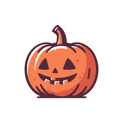 A cheerful, carved Halloween pumpkin with a mischievous grin, set against a white backdrop