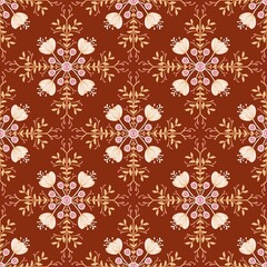 Seamless Floral Pattern with Hand-Drawn Cream Flowers on Brown Background