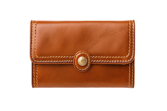 Classic Brown Leather Wallet with Snap Button, isolated on white transparent background