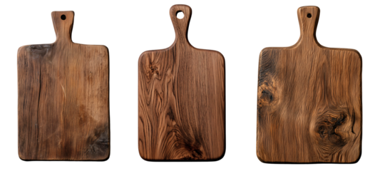 set of top view of a wooden cutting board isolated on transparent background