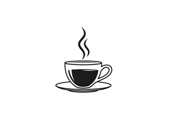 Obraz premium A simple, stylized illustration of a steaming hot coffee cup and saucer.