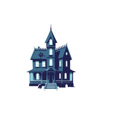 Obraz premium A spooky, vintage-style mansion with intricate architecture set against a clear background