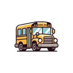 A vibrant yellow school bus parked at a school entrance, with children playing nearby