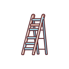 A wooden ladder positioned upright against a blank white background, showcasing its structure