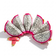 Peeled Dragon Fruit Wedges Arranged Neatly on a White Background