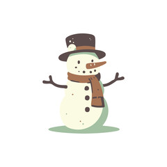 Cheerful snowman wearing a hat and scarf, standing on a snowy ground with a winter backdrop