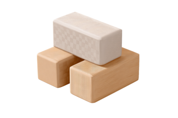 Stack of three textured blocks isolated on white transparent background