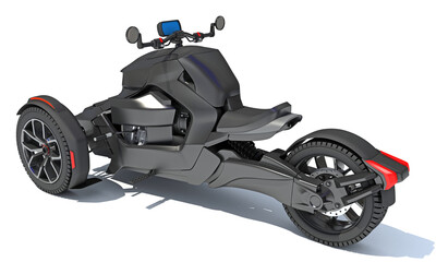 3 Wheel Motorcycle in Clay Style Render on White Background 3D Rendering