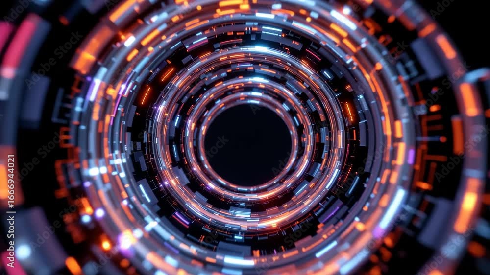 Aufkleber futuristic digital tunnel: dive into a mesmerizing digital tunnel, ablaze with vibrant neon lights a