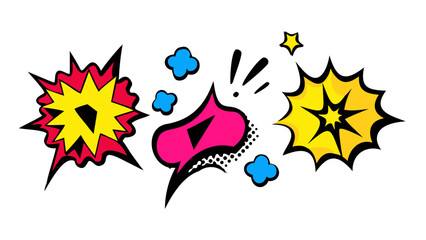 Obraz premium Comic speech bubbles with different shapes and colors in pop art style for communication and expression