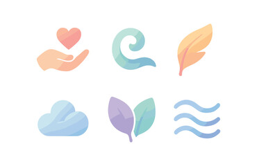 Obraz premium vector colorful filled icons gentleness (abstract): flowing curves light gradient airy space muted colors soft glow balanced lines.