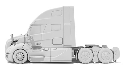 Semi Truck in Clay Style Render on White Background 3D Rendering