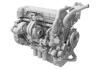 Truck Engine in Clay Style Render on White Background 3D Rendering