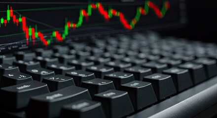 Fototapeta premium Stock Market Trends Reflected on a Computer Keyboard.