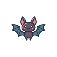 Cute cartoon bat with outstretched wings, set against a plain white background, ideal for Halloween themes