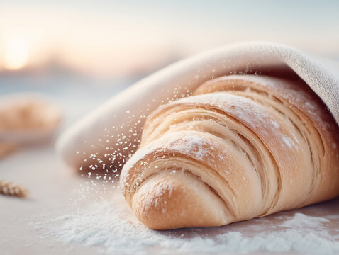 Appetizing Sliced White Bread on a Cutting Board, Bright Light