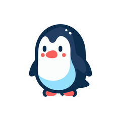 Cute cartoon penguin standing upright with a cheerful expression on a white background