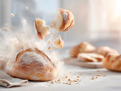 Close-Up of Fresh Sliced White Bread on a Cutting Board