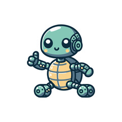 Cute robotic turtle character giving a thumbs up, set against a minimalist white background