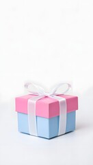 Obraz premium Easter Gift Box with Ribbon/ A pastel Easter gift box tied with a satin ribbon and surrounded by eggs, isolated on white background.