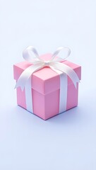 Obraz premium Easter Gift Box with Ribbon/ A pastel Easter gift box tied with a satin ribbon and surrounded by eggs, isolated on white background.