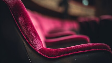 Red Velvet Theater Seat Detail under Soft Lighting with Blurred Background Highlighting Cozy and Modern Viewing Experience