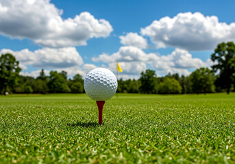 Golf Ball on Tee in Scenic Fairway