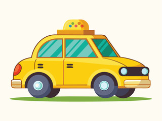 Flat Yellow Taxi Cab Cartoon Style Drawing