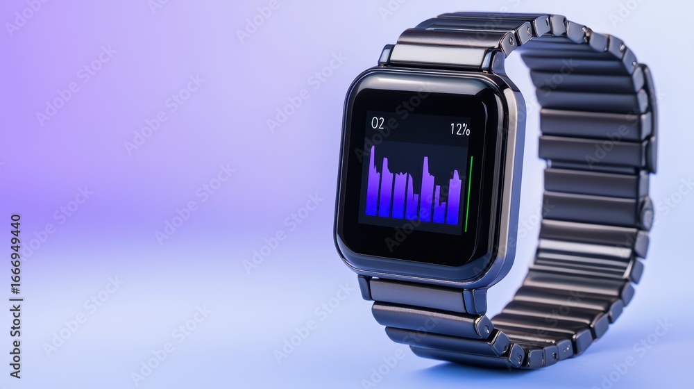Poster sleek modern smartwatch with health monitoring display on gradient background