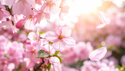 Pink Cherry Blossoms in Spring Sunlight Delicate Petals and Gentle Breeze