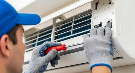 Technician servicing an air conditioner unit