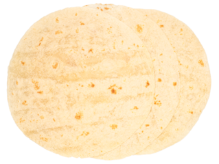Stack of fresh flour tortillas isolated on white background