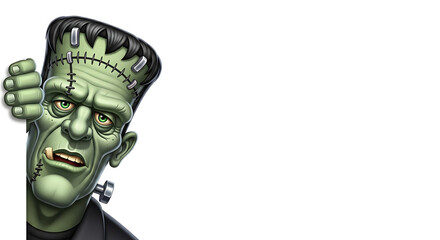 Frankenstein's monster peeking over edge, perfect for Halloween designs and spooky concepts © Muhammad