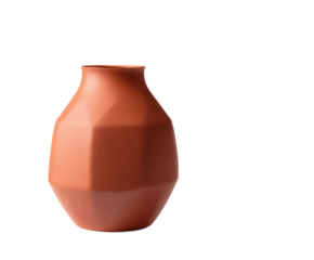 Large orange vase with a square base