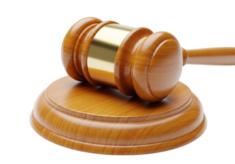 Wooden gavel and sound block isolated on transparent background