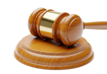 Wooden gavel and sound block isolated on transparent background