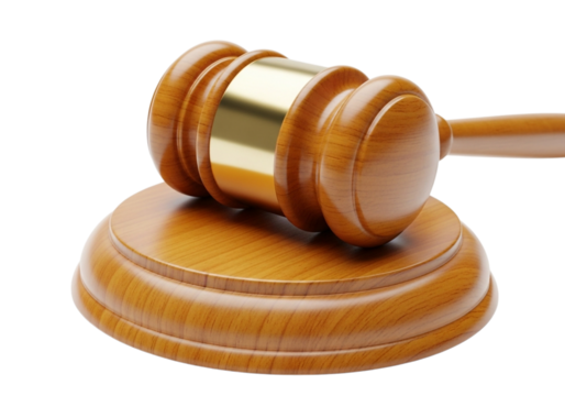 Wooden gavel and sound block isolated on transparent background