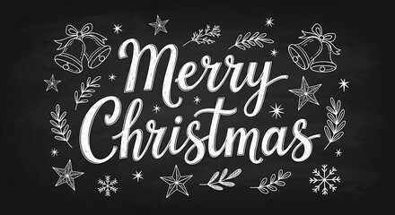 Merry christmas holiday season festive celebration bells stars snowflakes chalkboard drawing design art christmas 