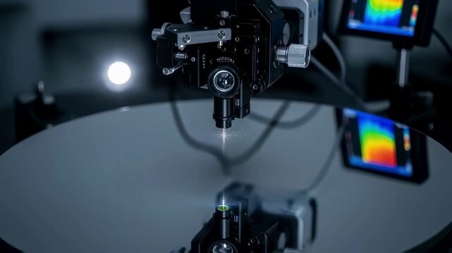 Optical interferometry wavefront sensor capturing nanoscale deviations on mirror surfaces during quality control process.