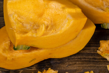 pumpkin with sweet flesh and lots of white seeds, the fruit of a large pumpkin for baking