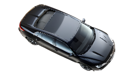 Black Car Top View Isolated on Pure White Background – High-Resolution PNG Clipart