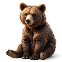 Cute Realistic Illustration of a Brown Bear Cub Sitting on White Background
