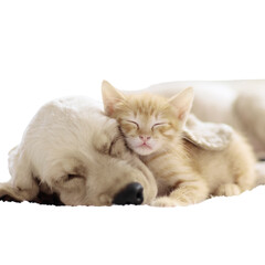 Kitten and dog isolated on white background