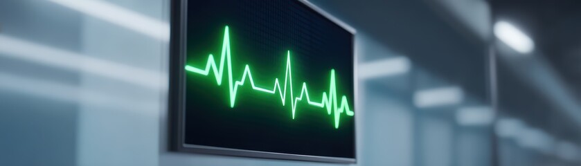Fototapeta premium Green Heartbeat Monitor Displaying Vital Signs in Medical Setting