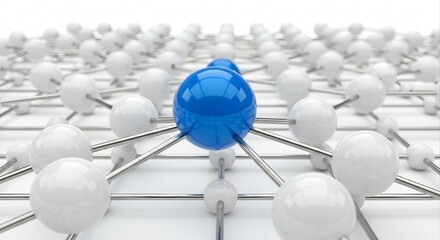 Network of Spheres with Central Blue Sphere | Connectivity Concept for Technology, Business and Science Illustrations